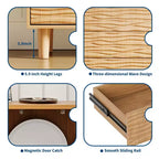 Bahut de 61 po style Mid-Century avec rainures ondulées – 3 tiroirs et étagère réglable pour cuisine, salle à manger, salon – Marron Teck