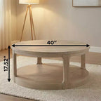 JVNOXK Table basse centrale ronde traditionnelle en bois de 40 pouces, courbée, à double couche, surdimensionnée, avec roulettes, style rustique du milieu du siècle
