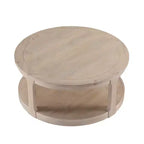 JVNOXK Table basse centrale ronde traditionnelle en bois de 40 pouces, courbée, à double couche, surdimensionnée, avec roulettes, style rustique du milieu du siècle