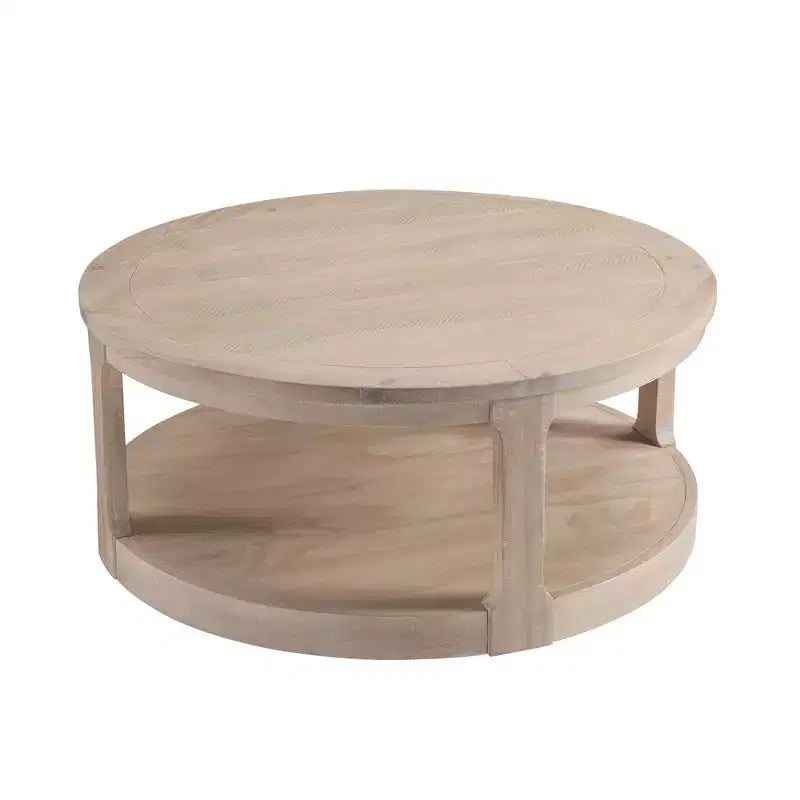 JVNOXK Table basse centrale ronde traditionnelle en bois de 40 pouces, courbée, à double couche, surdimensionnée, avec roulettes, style rustique du milieu du siècle