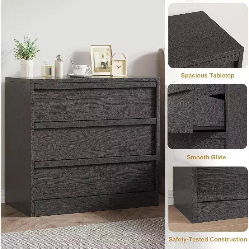Table de chevet à 3 tiroirs, table de bout de lit de 76 cm de hauteur avec rangement spacieux, dispositif anti-basculement, organisateur de table d'appoint moderne pour chambre et salon