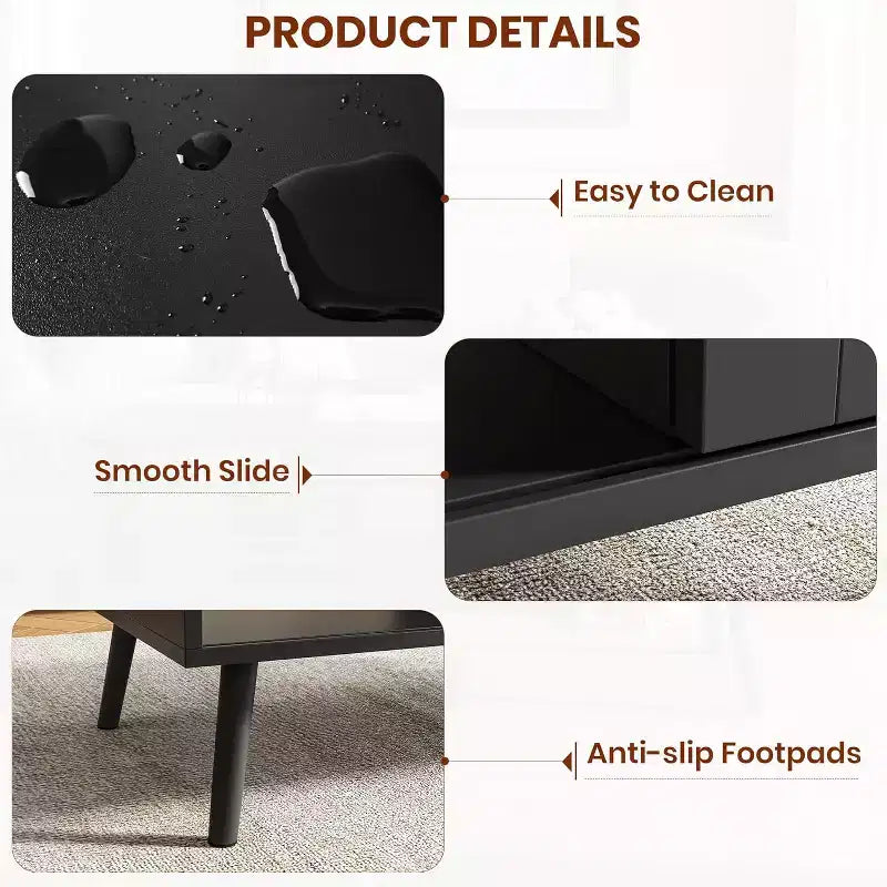 Table basse en bois avec rangement - Table de salon bohème avec porte coulissante et étagère ouverte pour salon, chambre à coucher, montage facile