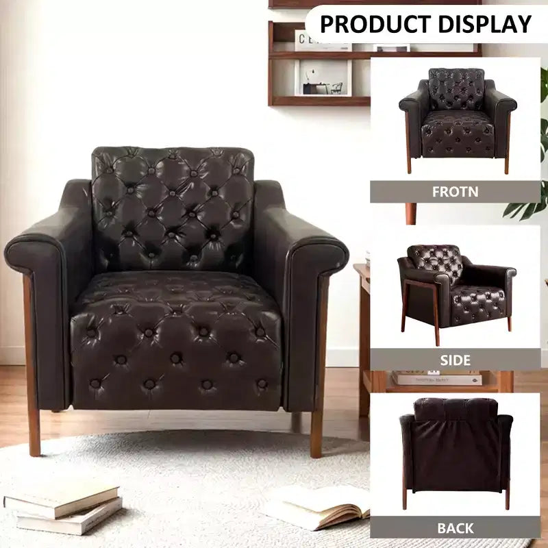 Dyonery Fauteuil d'appoint confortable en cuir PU Chaises de salon modernes Fauteuil de lecture de bureau du milieu du siècle, Canapé simple, Fauteuil pour chambre à coucher, Appartement