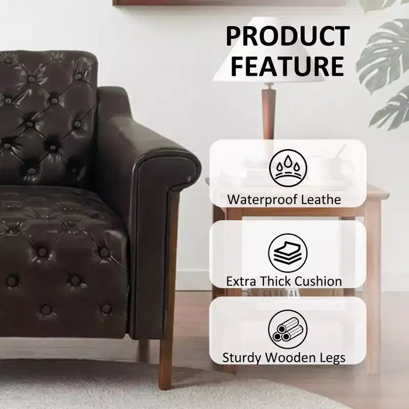 Dyonery Fauteuil d'appoint confortable en cuir PU Chaises de salon modernes Fauteuil de lecture de bureau du milieu du siècle, Canapé simple, Fauteuil pour chambre à coucher, Appartement
