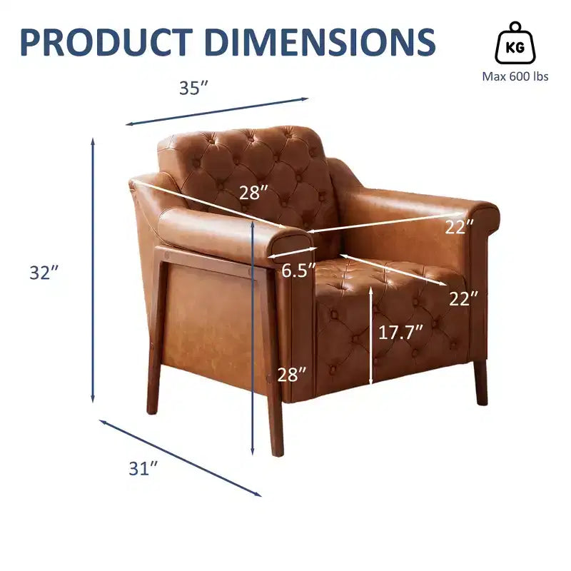 Dyonery Fauteuil d'appoint confortable en cuir PU Chaises de salon modernes Fauteuil de lecture de bureau du milieu du siècle, Canapé simple, Fauteuil pour chambre à coucher, Appartement