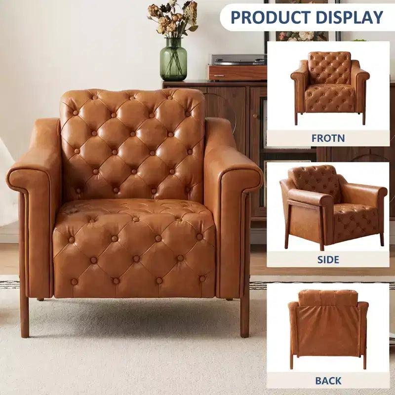 Dyonery Fauteuil d'appoint confortable en cuir PU Chaises de salon modernes Fauteuil de lecture de bureau du milieu du siècle, Canapé simple, Fauteuil pour chambre à coucher, Appartement