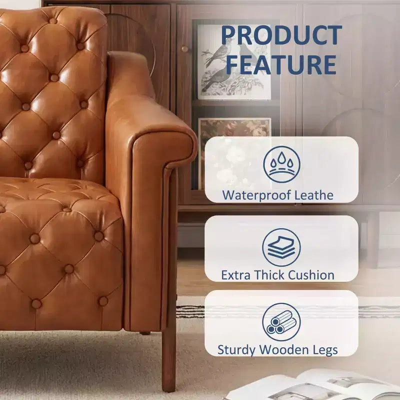 Dyonery Fauteuil d'appoint confortable en cuir PU Chaises de salon modernes Fauteuil de lecture de bureau du milieu du siècle, Canapé simple, Fauteuil pour chambre à coucher, Appartement