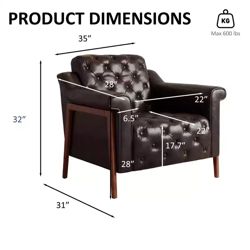 Dyonery Fauteuil d'appoint confortable en cuir PU Chaises de salon modernes Fauteuil de lecture de bureau du milieu du siècle, Canapé simple, Fauteuil pour chambre à coucher, Appartement