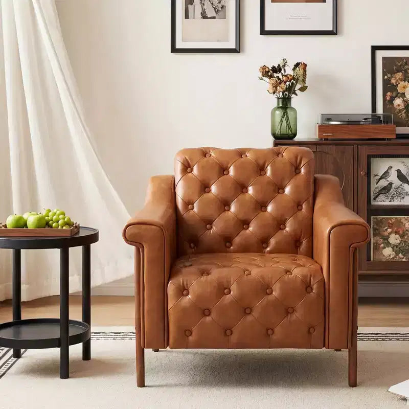Dyonery Cozy Accent Chair PU Leather Modern Living Room Chairs Mid-Century Office Reading Chair,Single Sofa,Armchair for Bedroom,Apartment