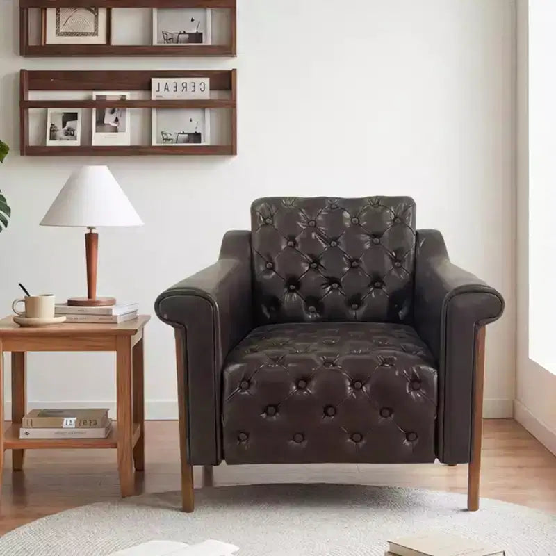 Dyonery Fauteuil d'appoint confortable en cuir PU Chaises de salon modernes Fauteuil de lecture de bureau du milieu du siècle, Canapé simple, Fauteuil pour chambre à coucher, Appartement