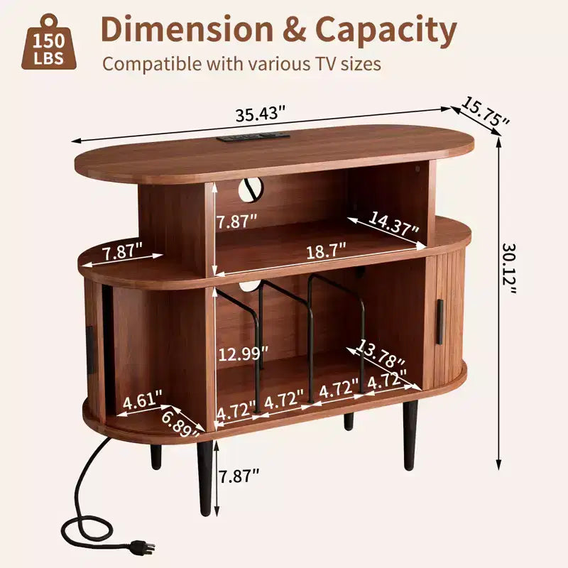 Meuble pour tourne-disque en bois GDFStudio Emerson, style milieu de siècle