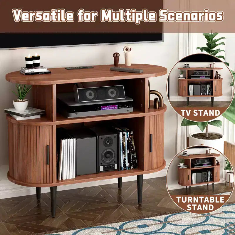 Meuble pour tourne-disque en bois GDFStudio Emerson, style milieu de siècle