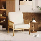 Fauteuil d'appoint moderne en rotin avec dossier haut et cadre en bois, fauteuil rembourré en bouclette ou en similicuir pour salon, chambre, réception, blanc ou marron