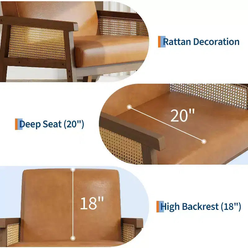 Fauteuil d'appoint moderne en rotin avec dossier haut et cadre en bois, fauteuil rembourré en bouclette ou en similicuir pour salon, chambre, réception, blanc ou marron