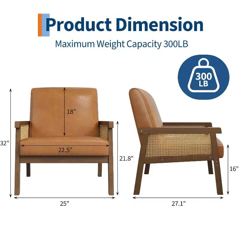 Fauteuil d'appoint moderne en rotin avec dossier haut et cadre en bois, fauteuil rembourré en bouclette ou en similicuir pour salon, chambre, réception, blanc ou marron