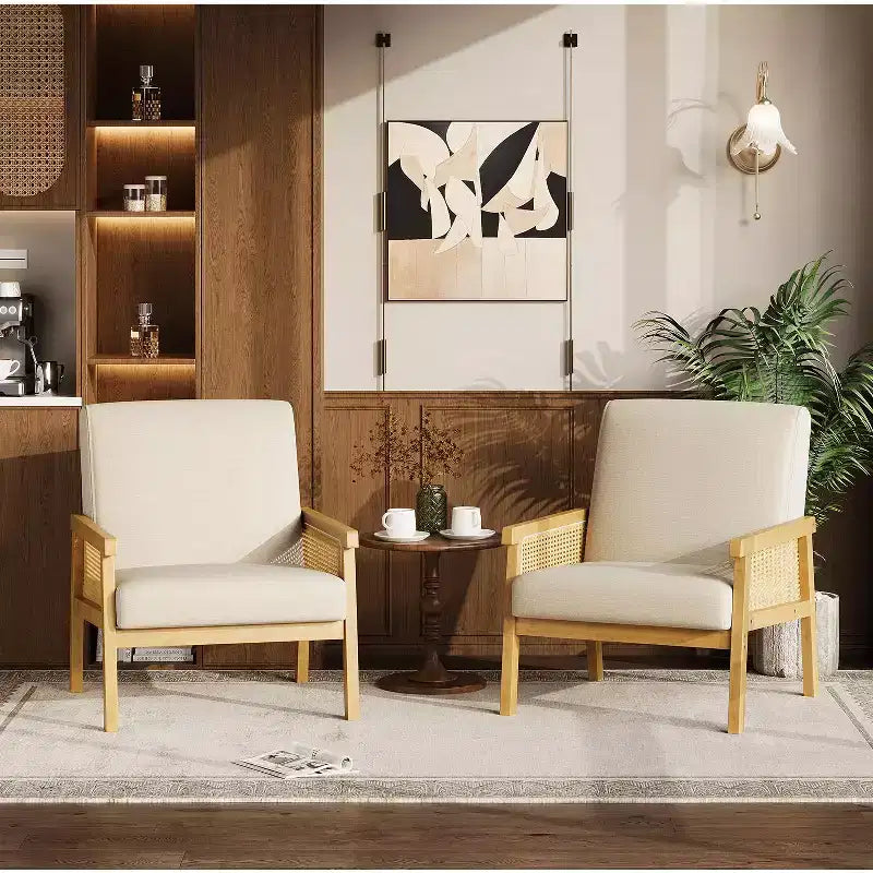 Fauteuil d'appoint moderne en rotin avec dossier haut et cadre en bois, fauteuil rembourré en bouclette ou en similicuir pour salon, chambre, réception, blanc ou marron