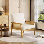 Fauteuil d'appoint moderne en rotin avec dossier haut et cadre en bois, fauteuil rembourré en bouclette ou en similicuir pour salon, chambre, réception, blanc ou marron