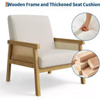 Fauteuil d'appoint moderne en rotin avec dossier haut et cadre en bois, fauteuil rembourré en bouclette ou en similicuir pour salon, chambre, réception, blanc ou marron