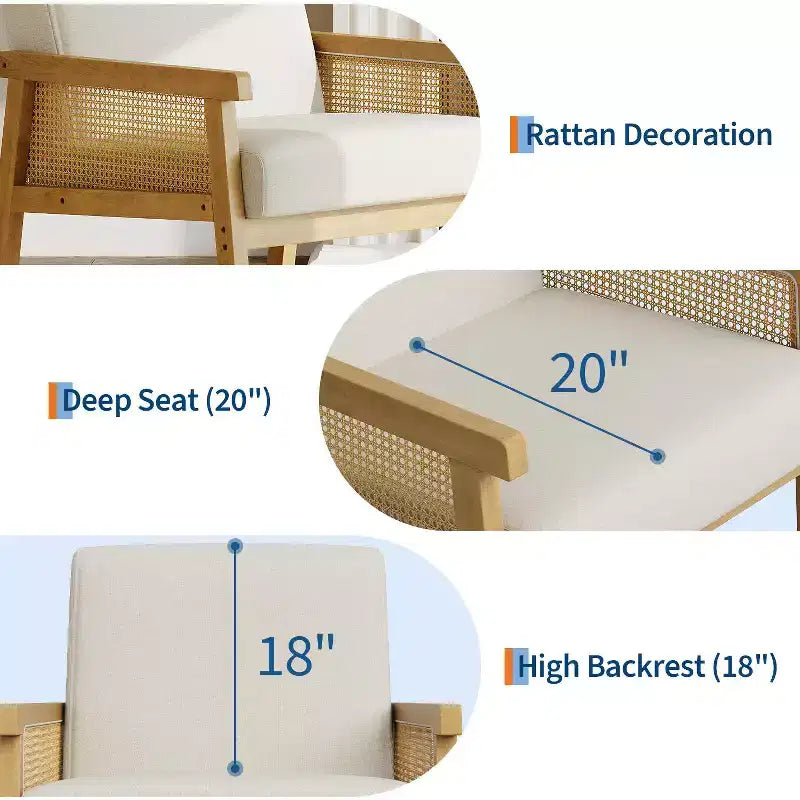 Fauteuil d'appoint moderne en rotin avec dossier haut et cadre en bois, fauteuil rembourré en bouclette ou en similicuir pour salon, chambre, réception, blanc ou marron