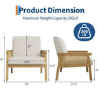 Fauteuil d'appoint moderne en rotin avec dossier haut et cadre en bois, fauteuil rembourré en bouclette ou en similicuir pour salon, chambre, réception, blanc ou marron
