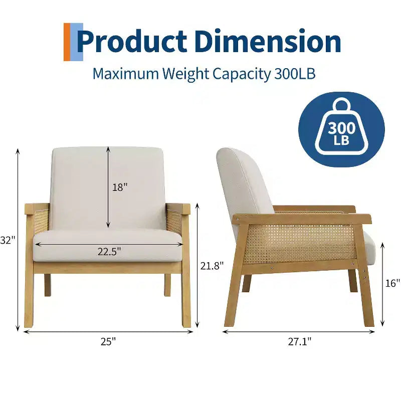 Fauteuil d'appoint moderne en rotin avec dossier haut et cadre en bois, fauteuil rembourré en bouclette ou en similicuir pour salon, chambre, réception, blanc ou marron
