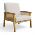 Modern Rattan Accent Chair with High Back Wood Frame, Upholstered Boucle or Faux Leather Armchair for Living Room Bedroom Reception, White Brown