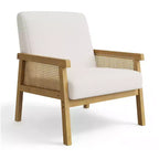 Fauteuil d'appoint moderne en rotin avec dossier haut et cadre en bois, fauteuil rembourré en bouclette ou en similicuir pour salon, chambre, réception, blanc ou marron
