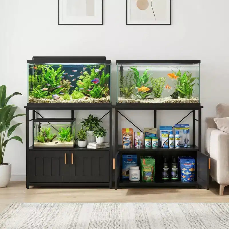 Meuble aquarium robuste pour bac de 40-50 gallons - Meuble de rangement en métal et bois, supporte 300 kg - Espace pour accessoires - Organisateur domestique élégant