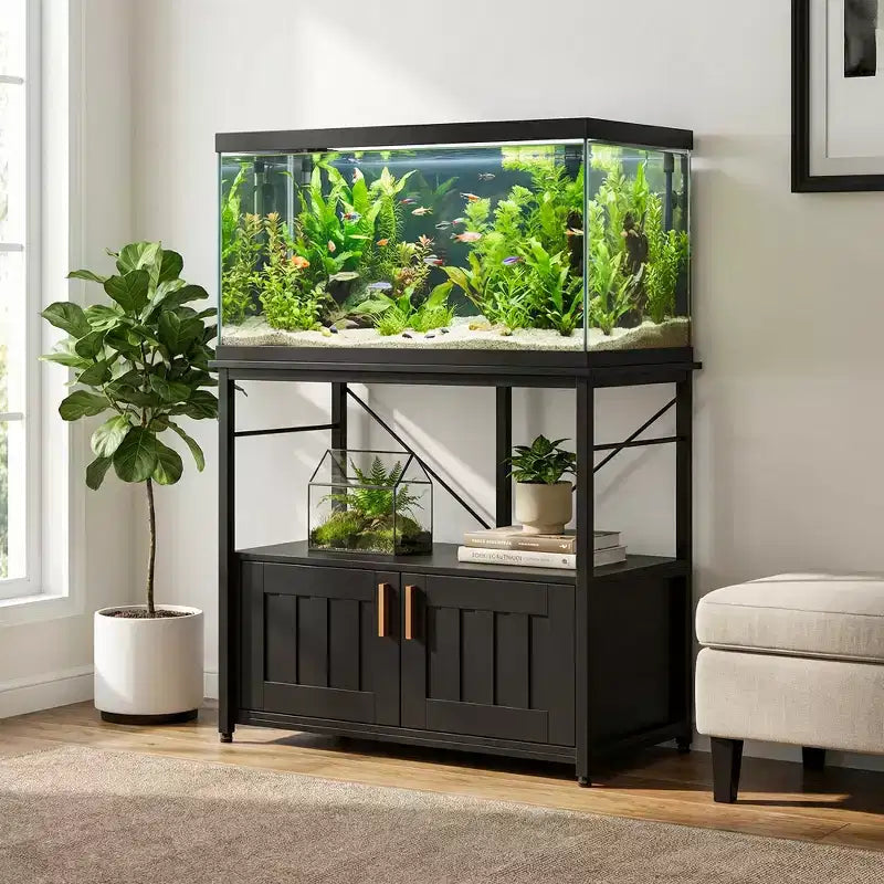 Heavy Duty Aquarium Stand for 40-50 Gallon Fish Tank - Metal & Wood Storage Cabinet, Supports 660lbs - Space for Accessories - Stylish Home Organizer