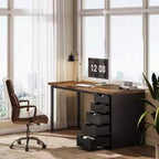 Bureau informatique moderne Lantine de 47 pouces, bureau pour PC avec 5 tiroirs réversibles, table d'étude pour petits espaces de bureau à domicile, marron et noir