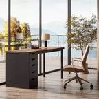 Bureau informatique moderne Lantine de 47 pouces, bureau pour PC avec 5 tiroirs réversibles, table d'étude pour petits espaces de bureau à domicile, marron et noir