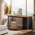 Bureau informatique moderne Lantine de 47 pouces, bureau pour PC avec 5 tiroirs réversibles, table d'étude pour petits espaces de bureau à domicile, marron et noir