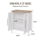 Buffet de ferme avec portes vitrées et étagères de rangement, console de 140 cm pour cuisine, salle à manger, salon, blanc et marron