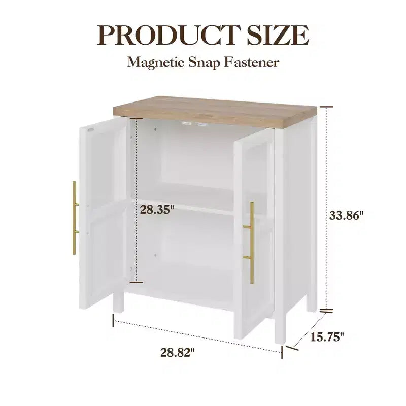 Buffet de ferme avec portes vitrées et étagères de rangement, console de 140 cm pour cuisine, salle à manger, salon, blanc et marron