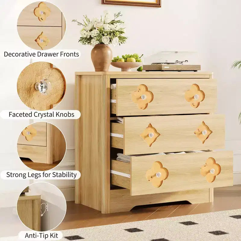 Commode haute à 5 tiroirs cannelés, Grande armoire de rangement de chambre avec tiroirs décoratifs en rotin Bohème, Organisateur de vêtements pour chambre à coucher, chambre de bébé et salon