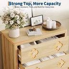 Commode haute à 5 tiroirs cannelés, Grande armoire de rangement de chambre avec tiroirs décoratifs en rotin Bohème, Organisateur de vêtements pour chambre à coucher, chambre de bébé et salon