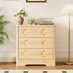 5-Drawer Tall Fluted Dresser, Large Bedroom Storage Cabinet with Rattan Boho Decorative Drawers, Clothes Organizer for Bedroom, Nursery & Living Room