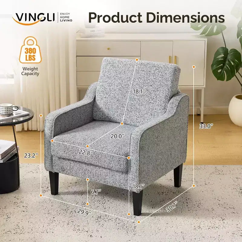 VINGLI Fauteuil d'appoint pour Salon, Fauteuil de Lecture pour Chambre, Fauteuil à accoudoirs incurvés, Fauteuils d'appoint Modernes du Milieu du Siècle, Fauteuil Rembourré Confortable