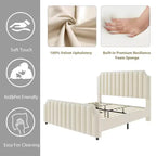 Cadre de lit Queen Size en Velours avec Tête de Lit et Pied de Lit de 127,5 cm de Haut. Lit Plateforme Rembourré avec Garniture à Clous, Lattes en Bois, Aucun Sommier Tapissier Requis