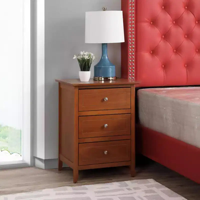 Modern Nightstand 3-Drawer Oak Finish (B078112151)