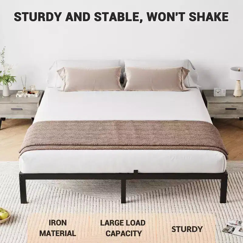 Bed Frame No Box Spring Needed, Low Heavy Duty Metal Platform Bed Frame with Sturdy Metal Slats for Mattress Foundation, Easy Assembly
