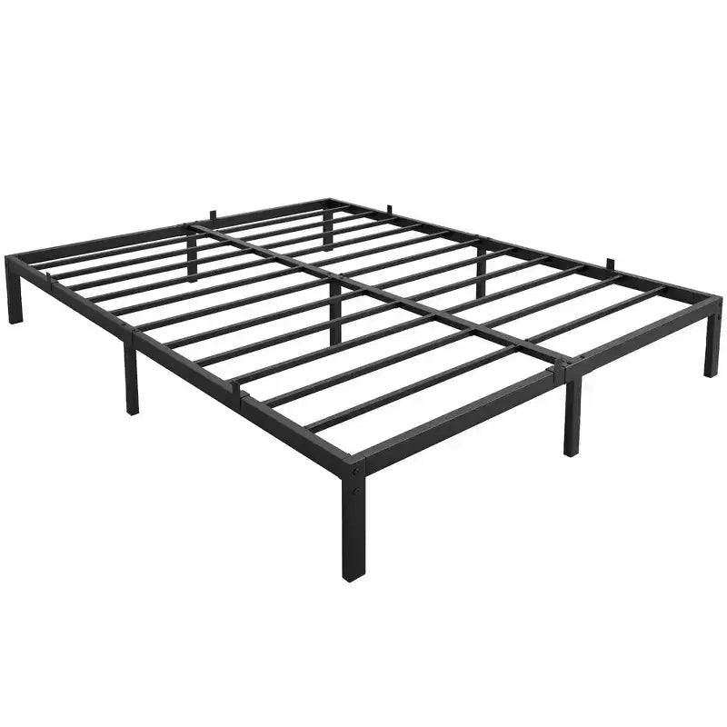 Cadre de lit sans sommier tapissier, plateforme de lit en métal robuste et surbaissée avec lattes métalliques solides pour le soutien du matelas, montage facile