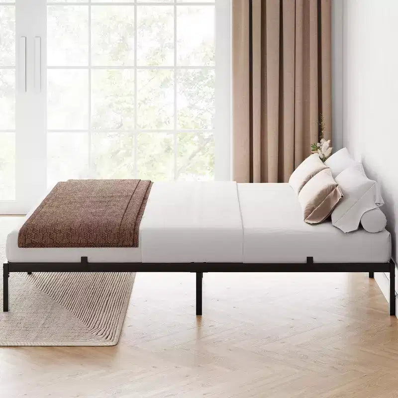 Cadre de lit sans sommier tapissier, plateforme de lit en métal robuste et surbaissée avec lattes métalliques solides pour le soutien du matelas, montage facile