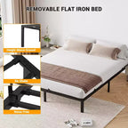 Cadre de lit sans sommier tapissier, plateforme de lit en métal robuste et surbaissée avec lattes métalliques solides pour le soutien du matelas, montage facile