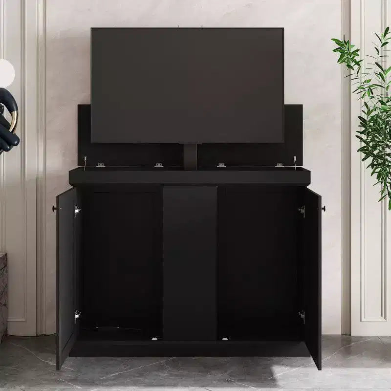 Meuble TV console de jeu Famapy avec élévateur caché, peut accueillir jusqu'à 50 écrans, rangement intégré, deux trous pour câbles, gain de place pour le jeu à domicile et le salon