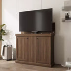 Meuble TV console de jeu Famapy avec élévateur caché, peut accueillir jusqu'à 50 écrans, rangement intégré, deux trous pour câbles, gain de place pour le jeu à domicile et le salon