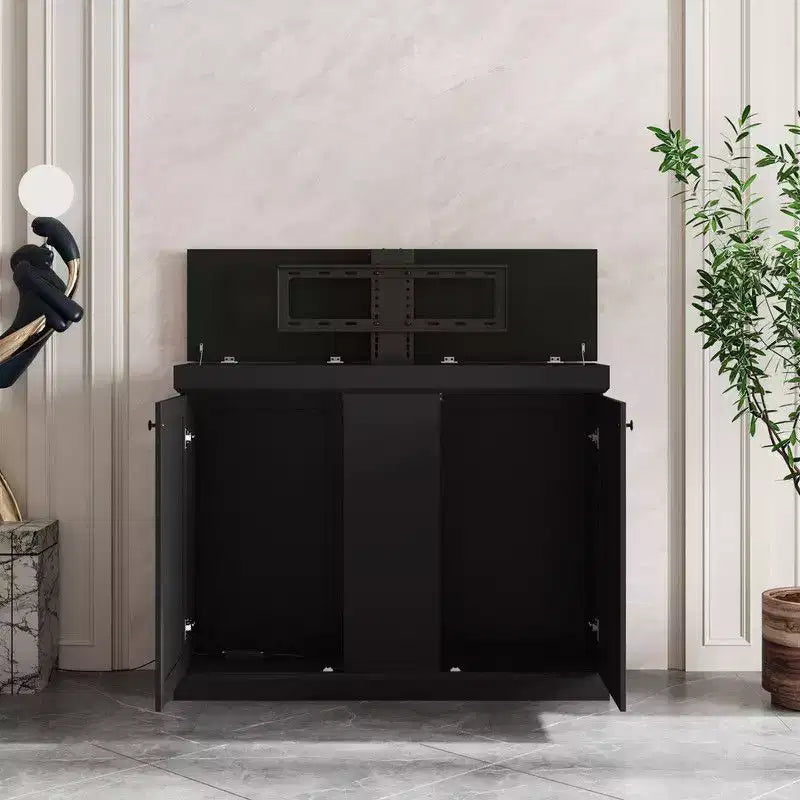Meuble TV console de jeu Famapy avec élévateur caché, peut accueillir jusqu'à 50 écrans, rangement intégré, deux trous pour câbles, gain de place pour le jeu à domicile et le salon