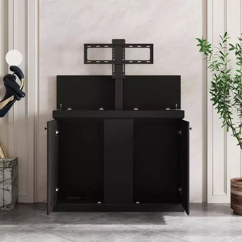 Meuble TV console de jeu Famapy avec élévateur caché, peut accueillir jusqu'à 50 écrans, rangement intégré, deux trous pour câbles, gain de place pour le jeu à domicile et le salon