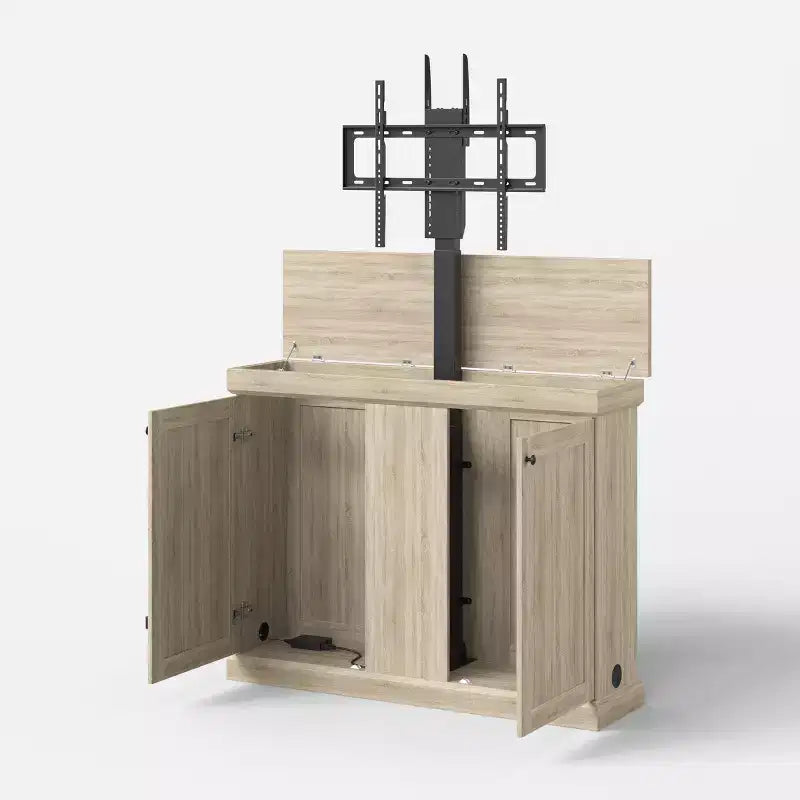 Meuble TV console de jeu Famapy avec élévateur caché, peut accueillir jusqu'à 50 écrans, rangement intégré, deux trous pour câbles, gain de place pour le jeu à domicile et le salon
