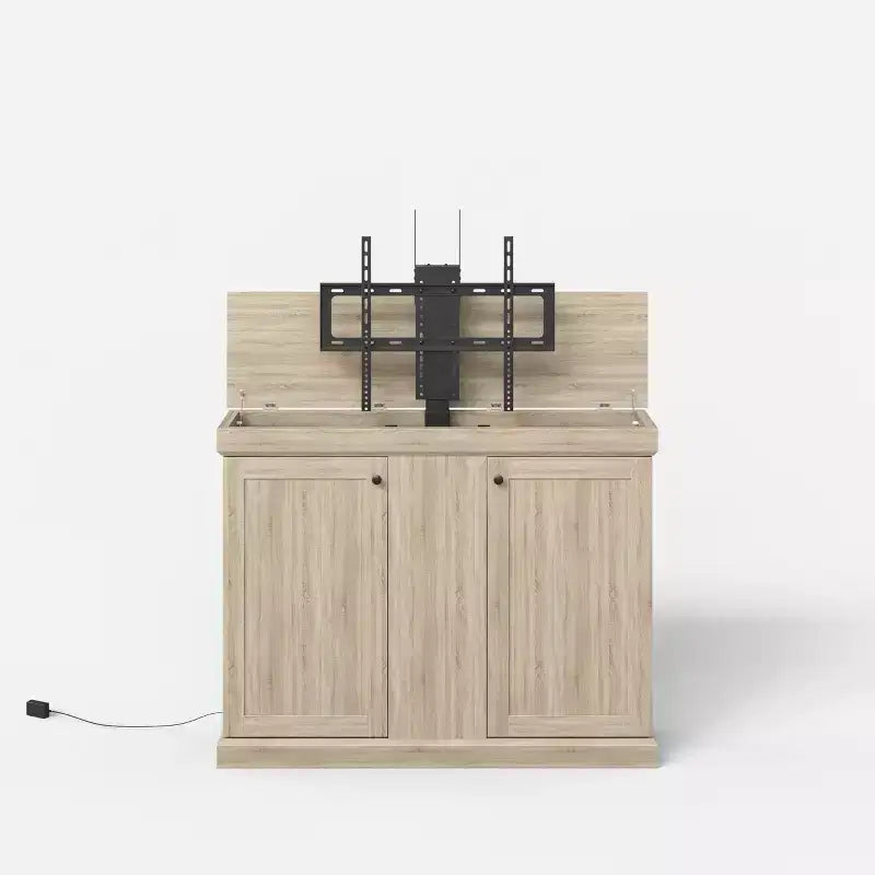 Meuble TV console de jeu Famapy avec élévateur caché, peut accueillir jusqu'à 50 écrans, rangement intégré, deux trous pour câbles, gain de place pour le jeu à domicile et le salon